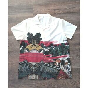 Graphic Button Down Shein Shirt Men's XL  Tropical Thailand Tribal Resort Poly